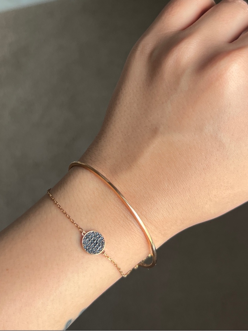 Swarovski Rose Gold Bangle with Pavé Black Disc Chain Bracelet